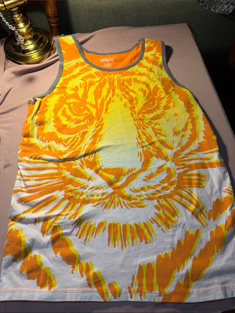 Circo Orange & Yellow Tiger Face Tank Top with Gray Trim